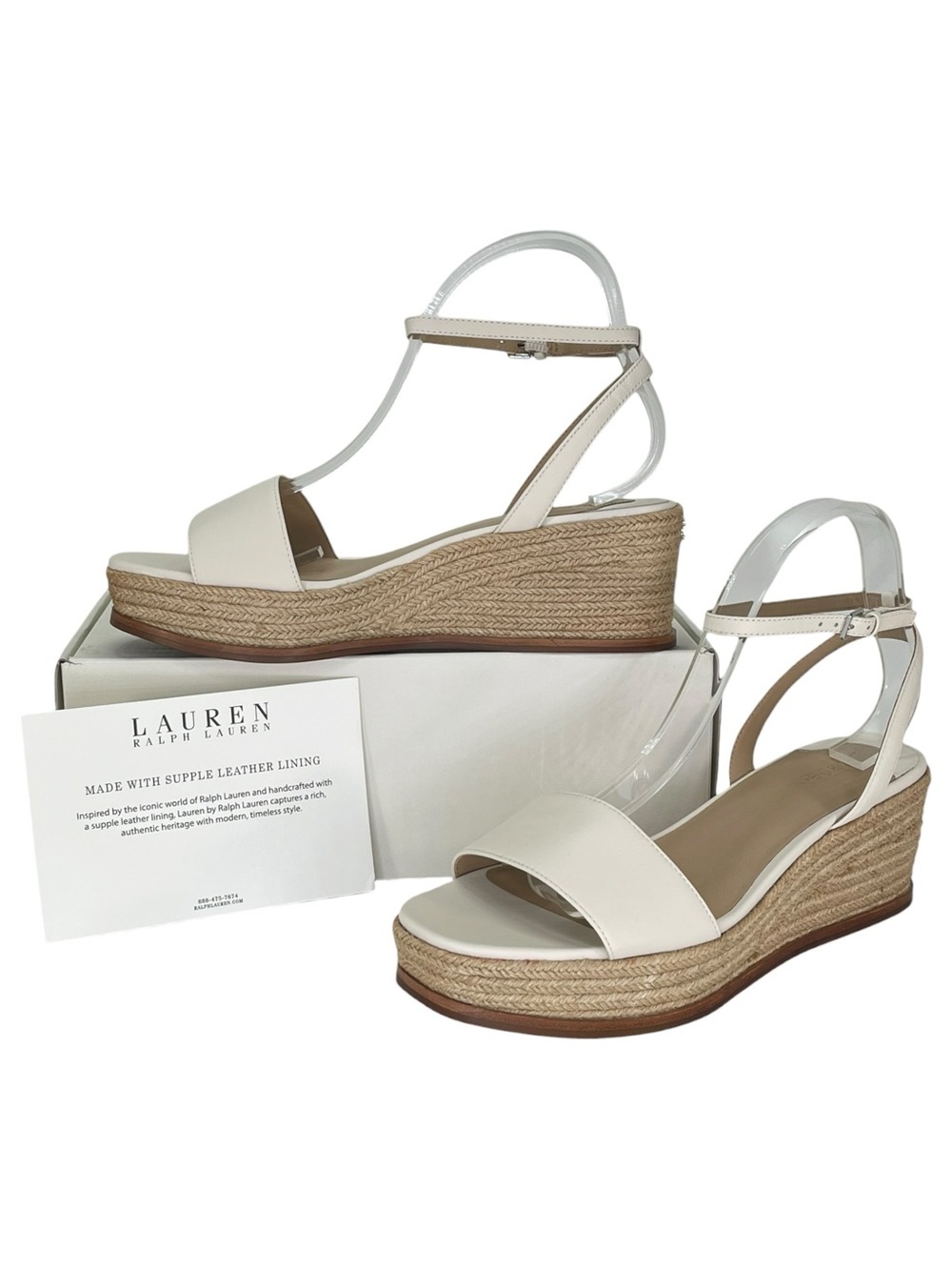 Lauren Ralph Lauren Leona Cream Leather Womens Platform Sandals Size 10M